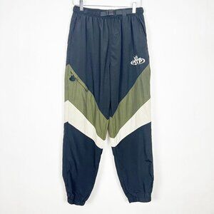 FTP Nation Y2K Track Pants Men's M Black Green Belted Nylon Joggers Streetwear